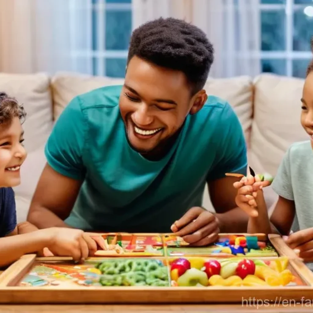 가족과 함께하는 보드게임 대회 - **"A multi-generational family board game night in a cozy, warmly lit living room. Parents, grandpar...