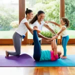 가족 건강을 위한 홈트레이닝 - **Prompt:** A vibrant, sunlit living room transformed into a cheerful family fitness zone. A diverse...