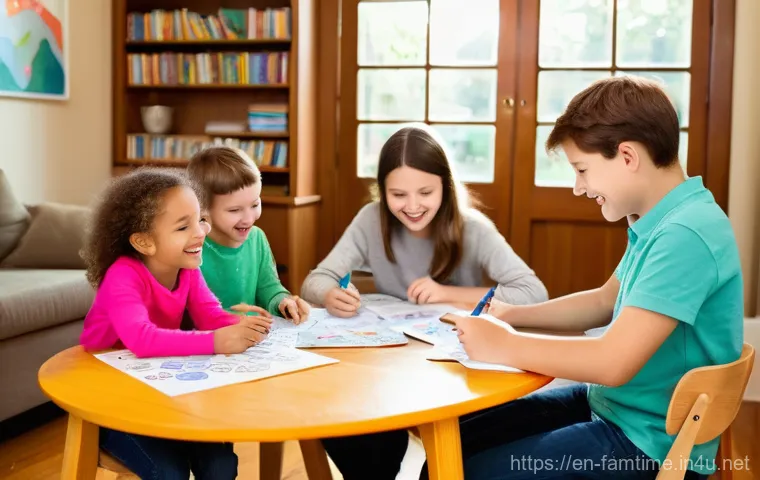 아이와 함께하는 보드게임 디자인 - **Prompt 1: Collaborative Brainstorming Session**
    "A heartwarming, brightly lit scene featuring ...