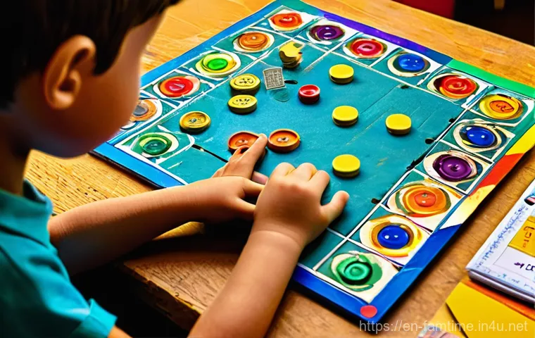 아이와 함께하는 보드게임 디자인 - **Prompt 1: Collaborative Brainstorming Session**
    "A heartwarming, brightly lit scene featuring ...