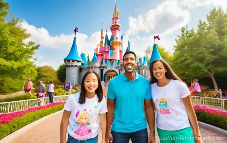 아이와 함께 가기 좋은 해외여행지 - An adventurous family of four, including parents, a daughter around 9, and a son around 12, explorin...