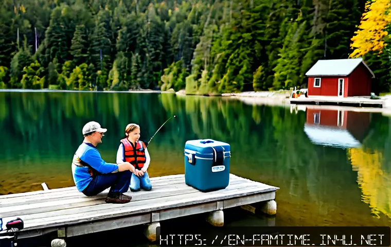 Home 17 가족과 함께하는 낚시 여행 - Photorealistic family fishing trip at a calm North American lakeside during golden morning light, tw...